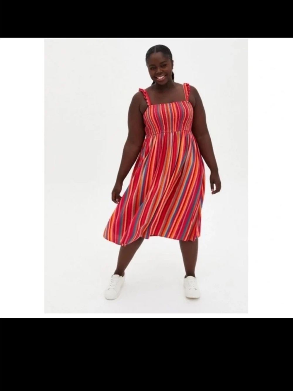 Torrid Midi Chaillis Smocked Tiered Dress in Striped Midi Dress size 0 or Large - Picture 7 of 12